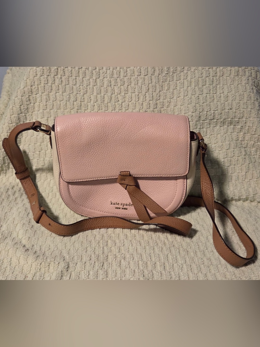 kate spade Pink and Tan Pebbled Leather Crossbody Bag